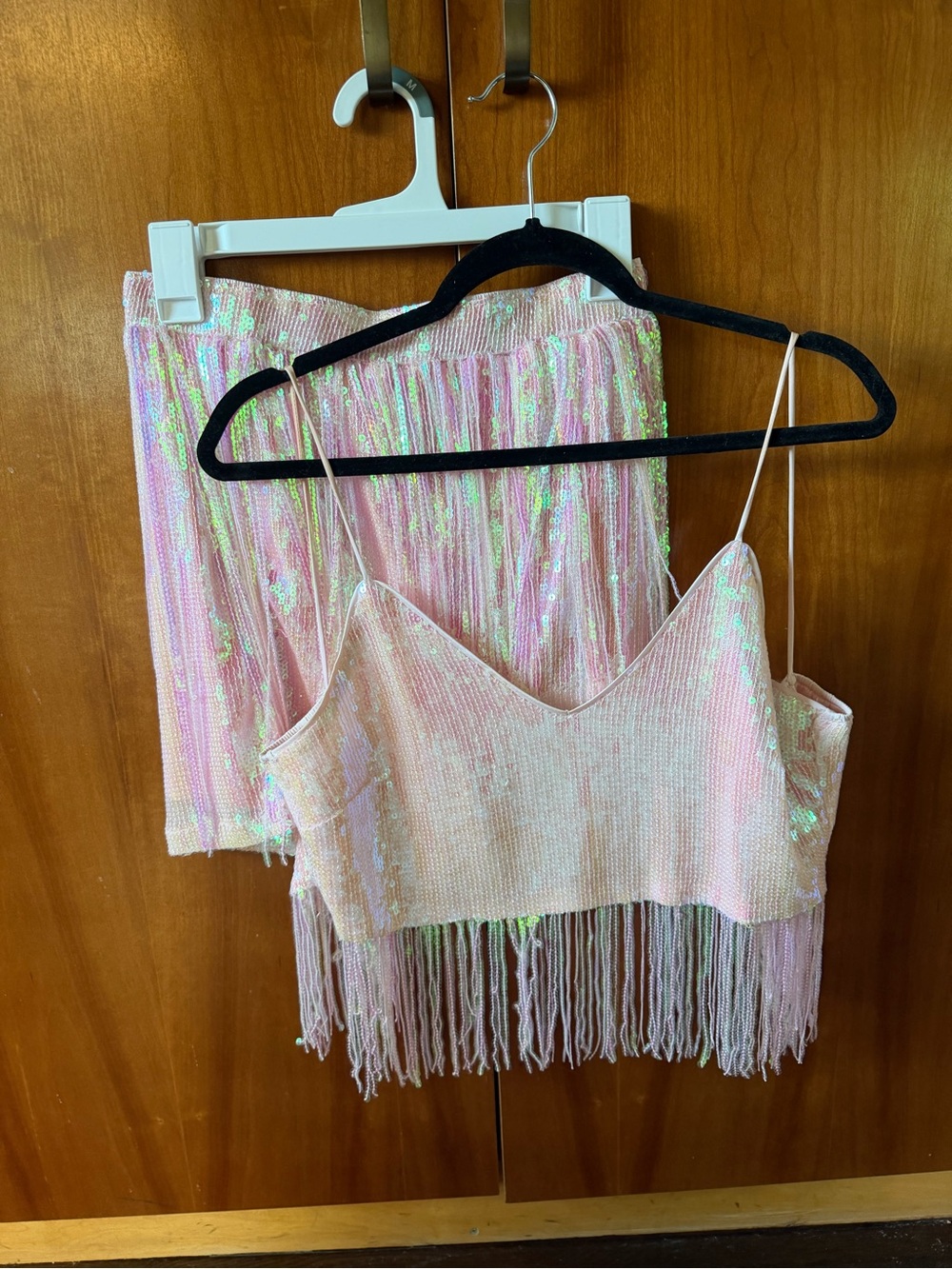 Hot & Delicious Pink Sequin Fringe Two-Piece Skirt Set